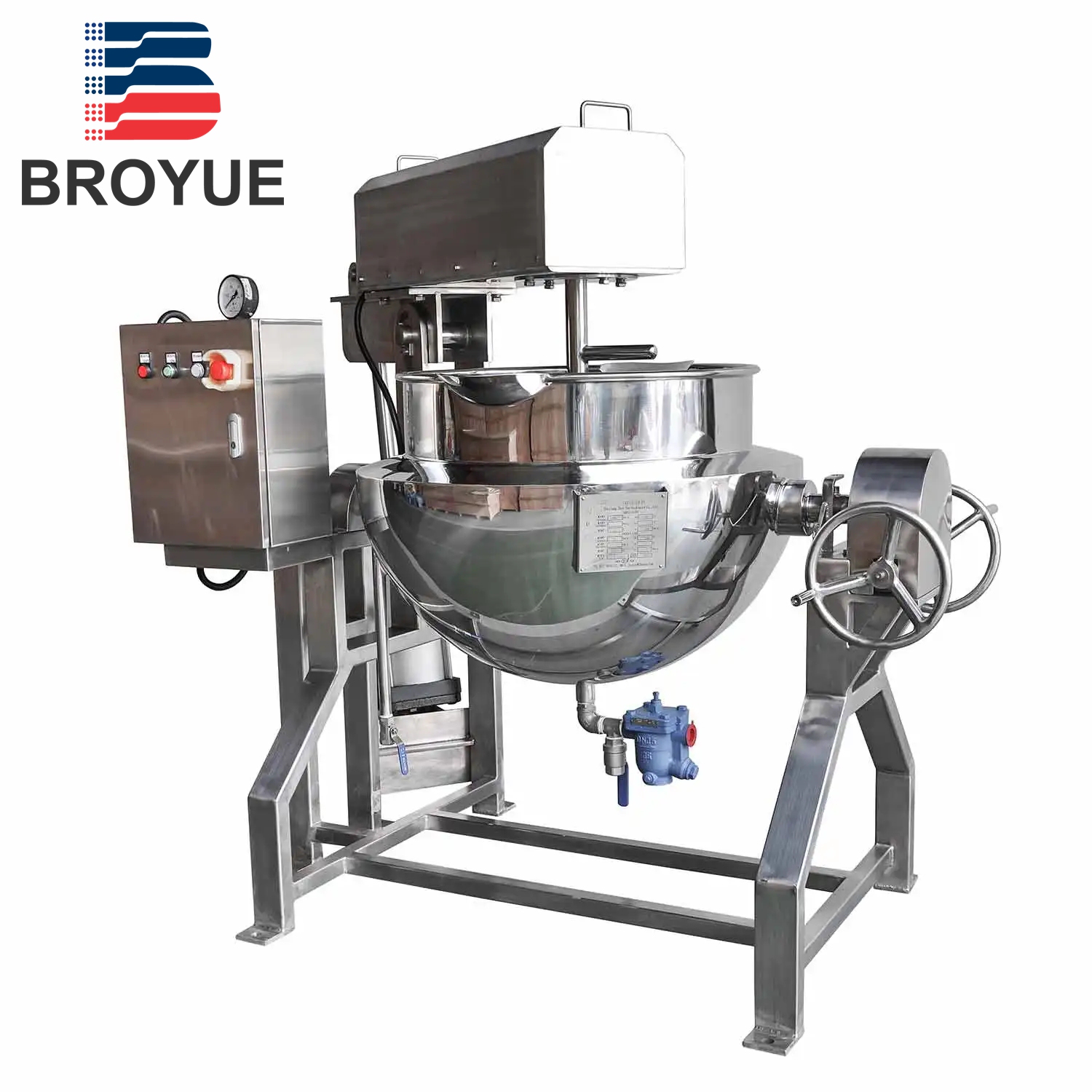 Steam jacketed kettle with lifting device